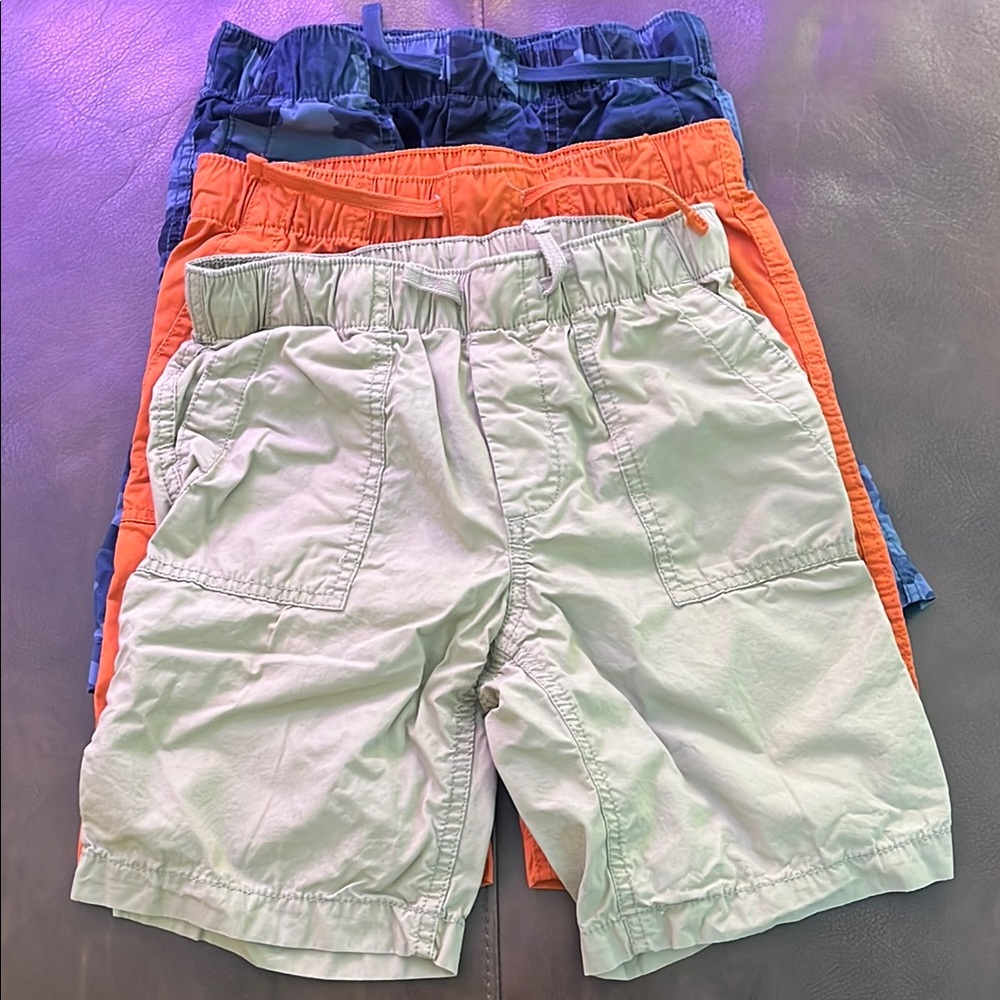 Cream and Orange Casual Elastic Waist Shorts